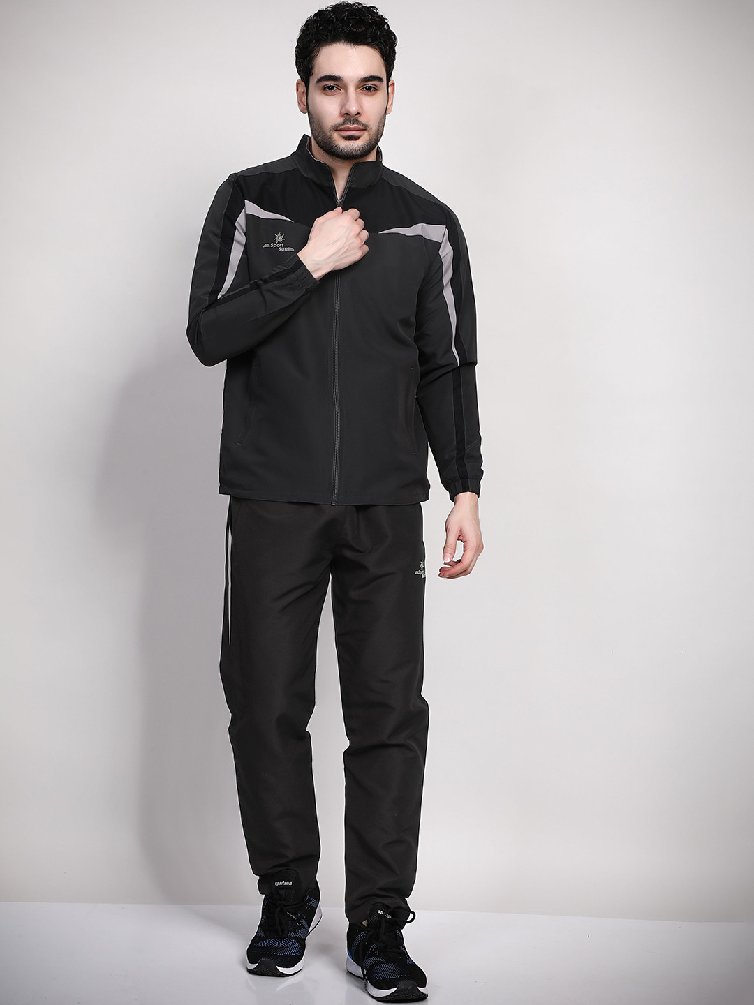 

SPORT SUN Mock Collar Mid-Rise Sports Tracksuits, Grey melange