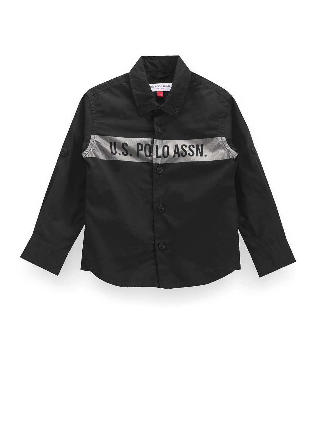 

U.S. Polo Assn. Kids Boys Classic Opaque Printed Pure Cotton Casual Shirt, Black