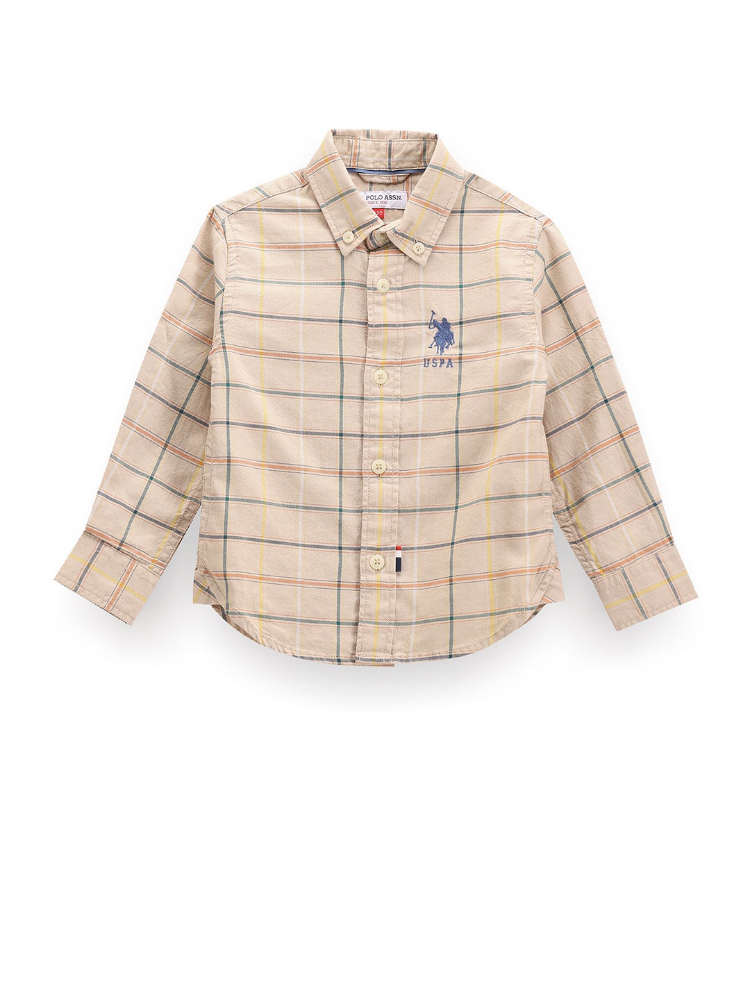 

U.S. Polo Assn. Kids Boys Classic Tartan Checked Pure Cotton Casual Shirt, Beige