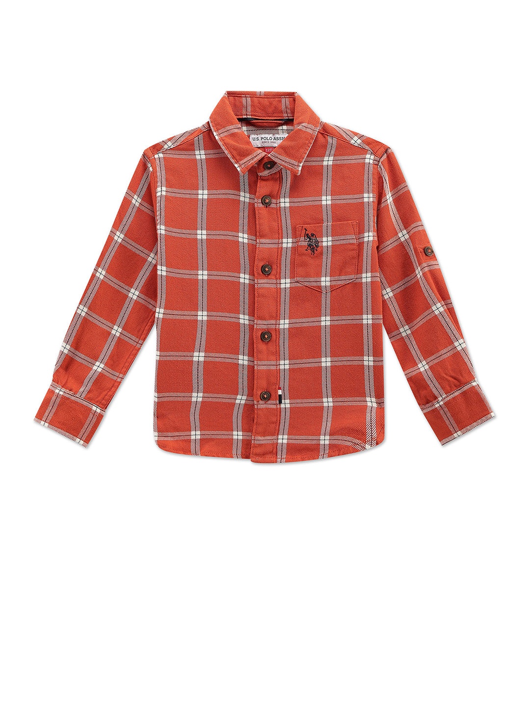 

U.S. Polo Assn. Kids Boys Classic Tartan Checked Pure Cotton Casual Shirt, Orange