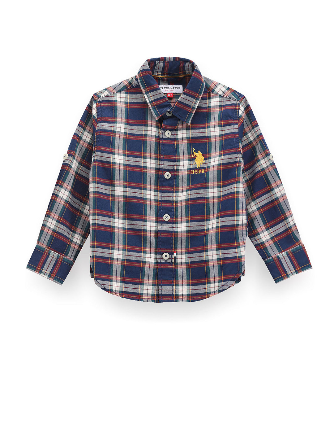 

U.S. Polo Assn. Kids Boys Classic Tartan Checked Pure Cotton Casual Shirt, Navy blue