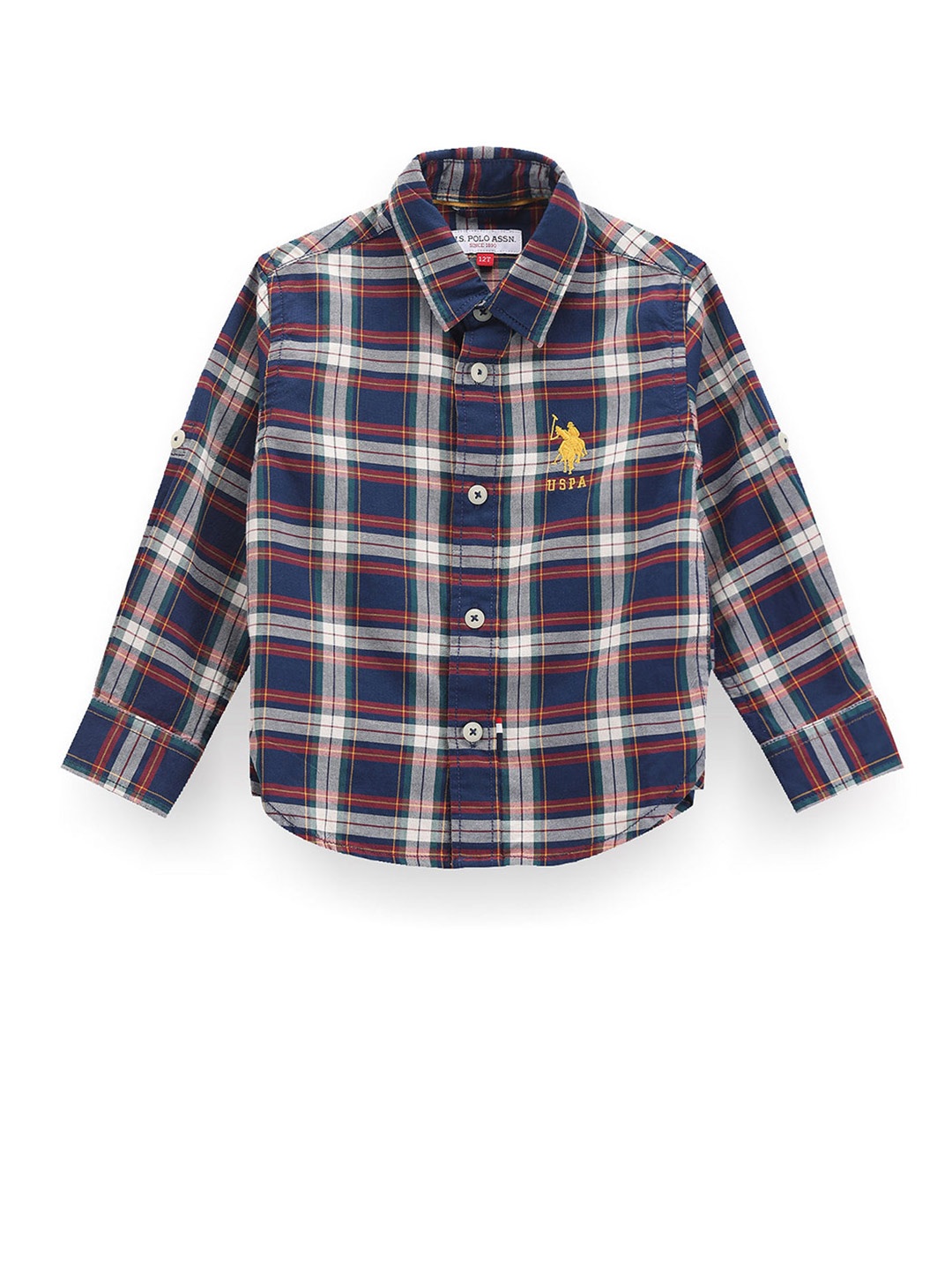 

U.S. Polo Assn. Kids Boys Classic Tartan Checked Pure Cotton Shirt, Navy blue