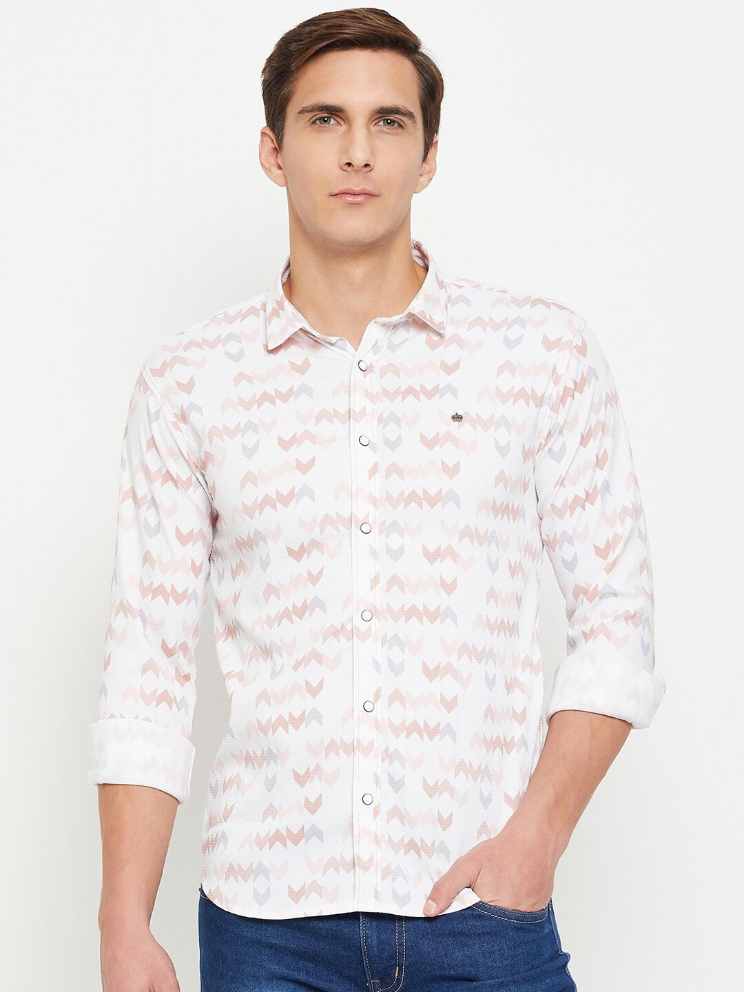 

QUBIC Geometric Printed Casual Shirt, Peach