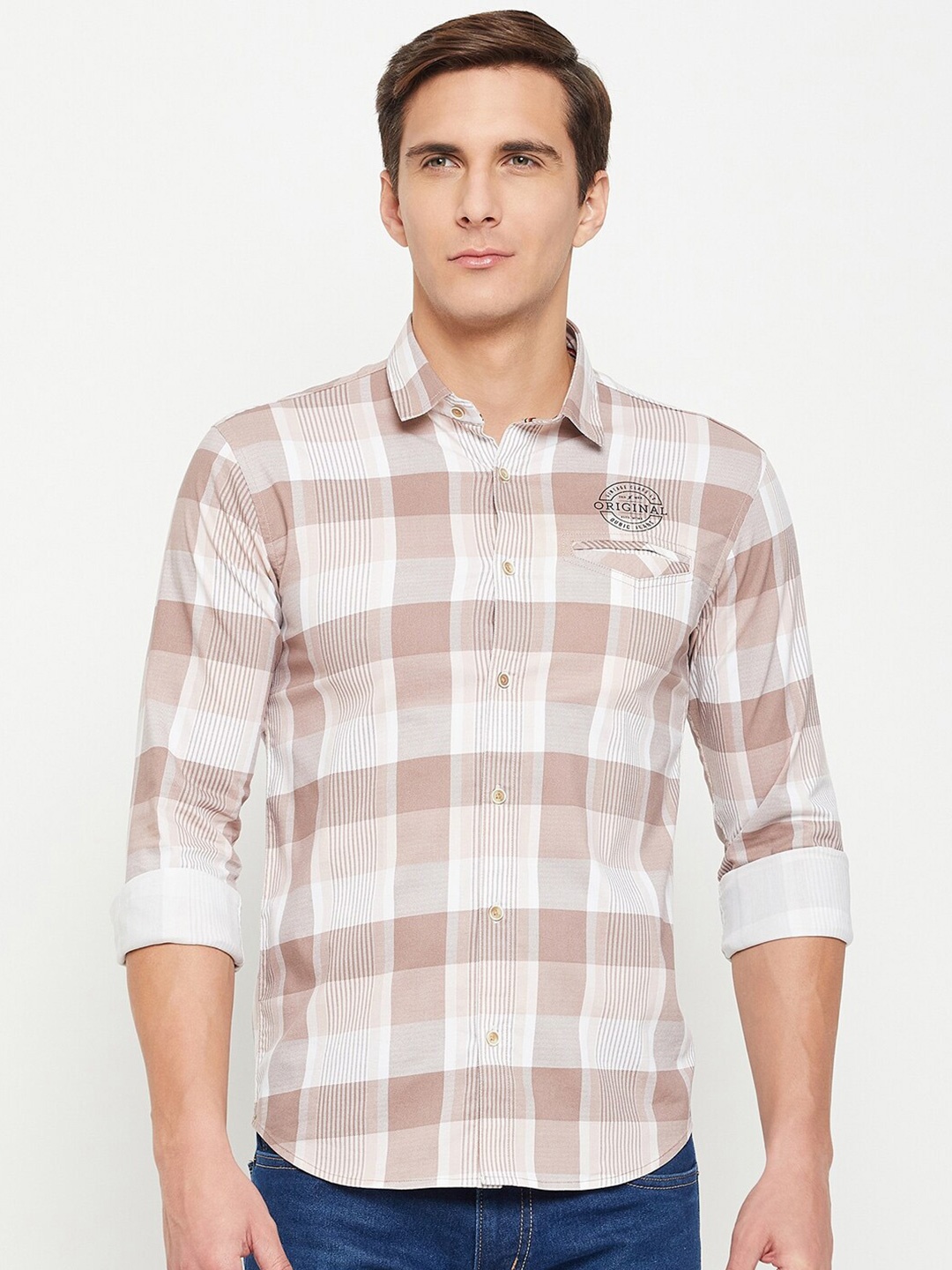 

QUBIC Checked Casual Shirt, Brown