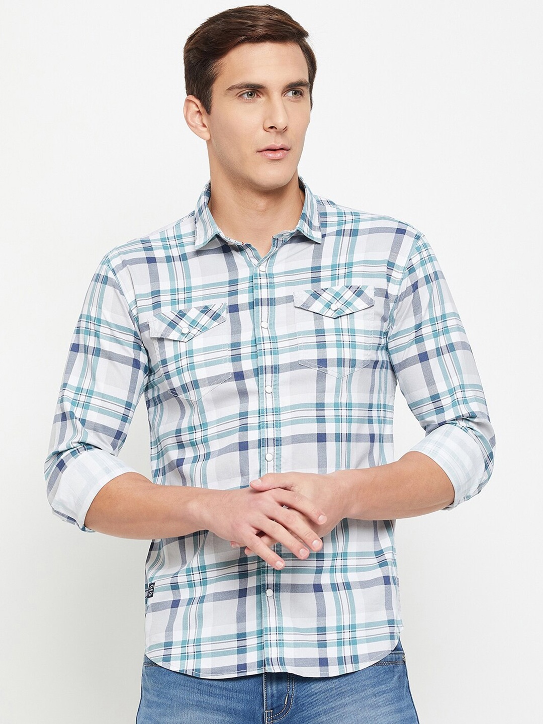 

QUBIC Tartan Checked Casual Shirt, Green