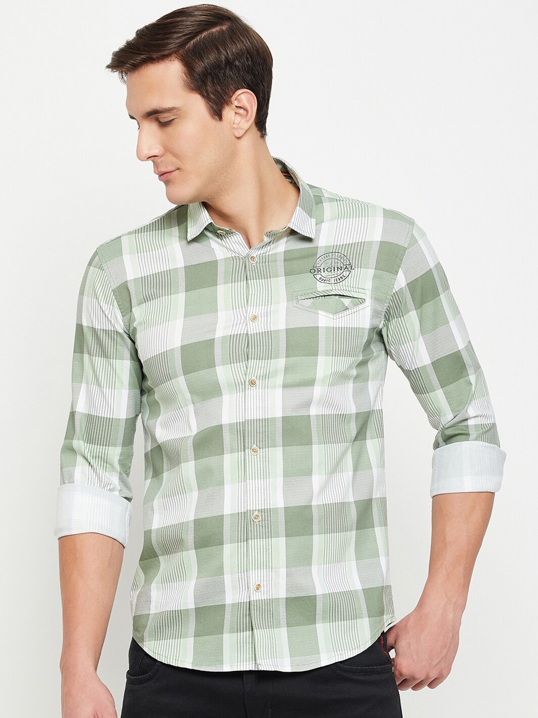 

QUBIC Tartan Checked Casual Shirt, Green