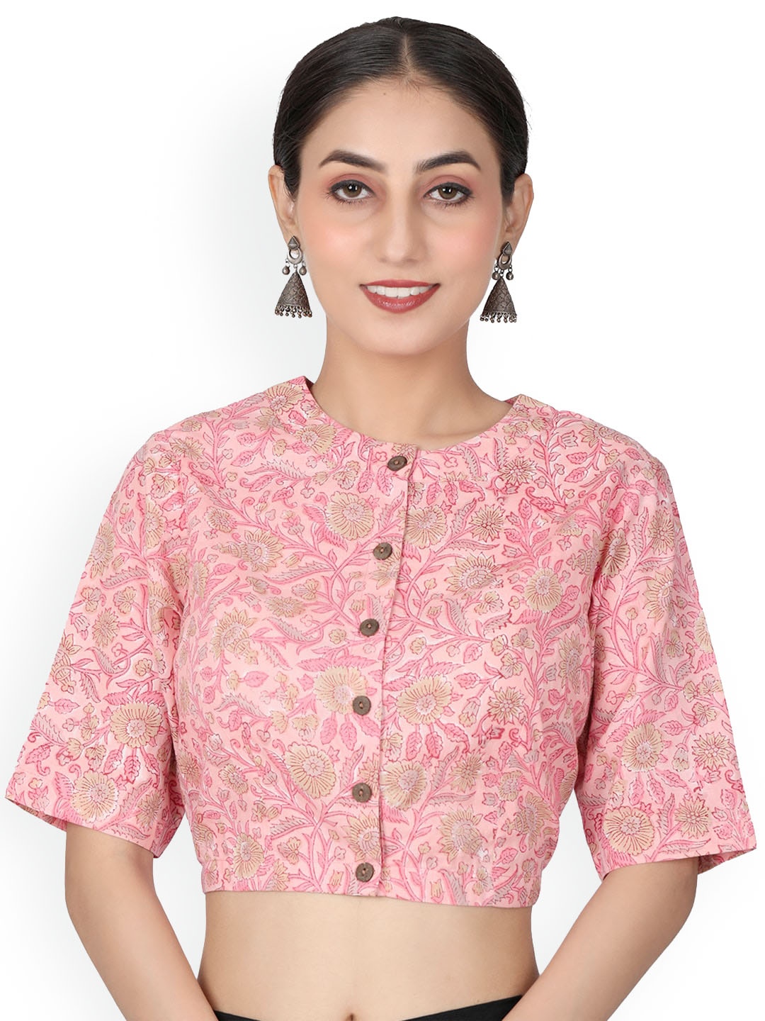 

Llajja Floral Printed Cotton Saree Blouse, Pink