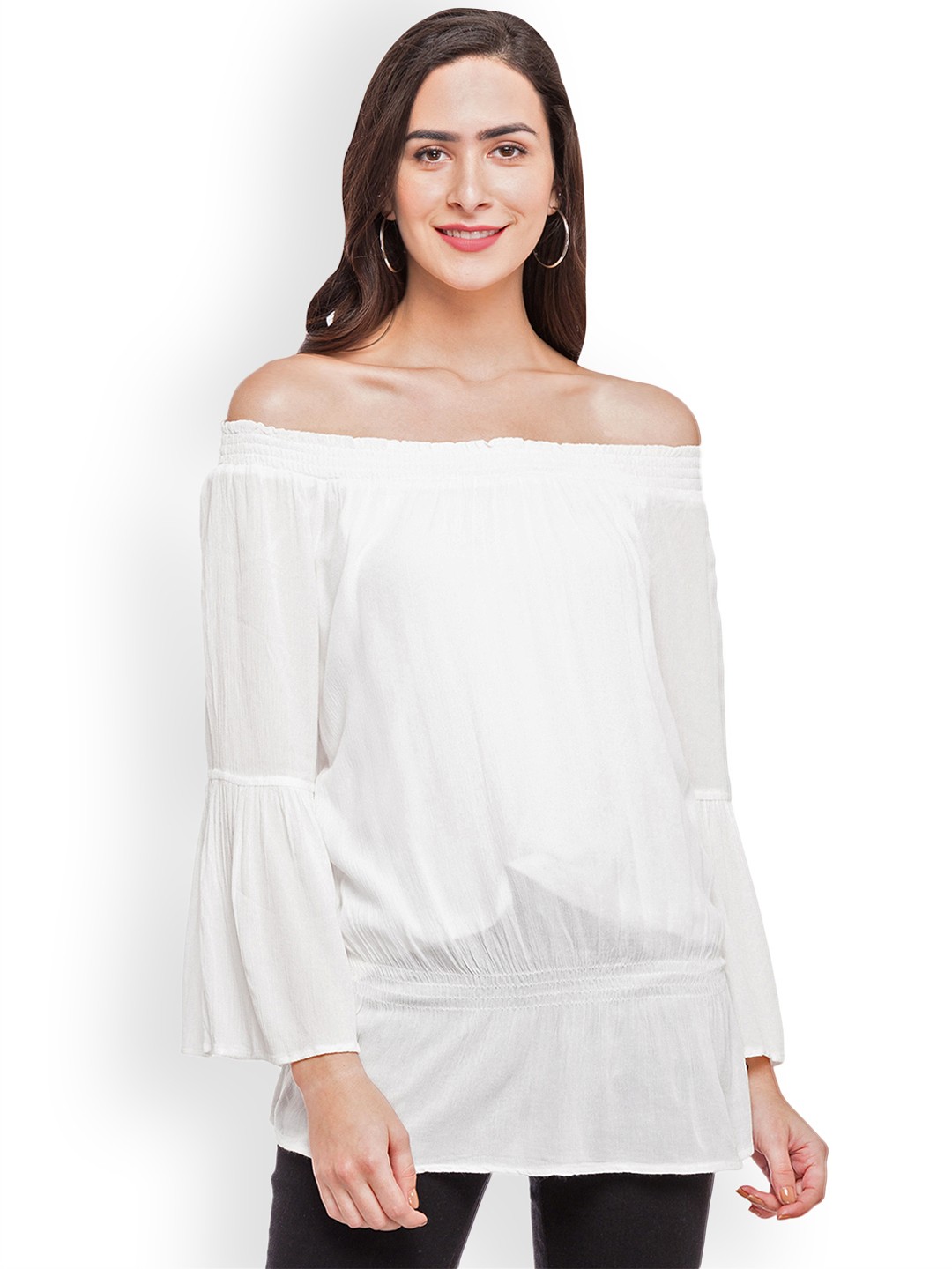 

Globus Women White Solid Bardot Top