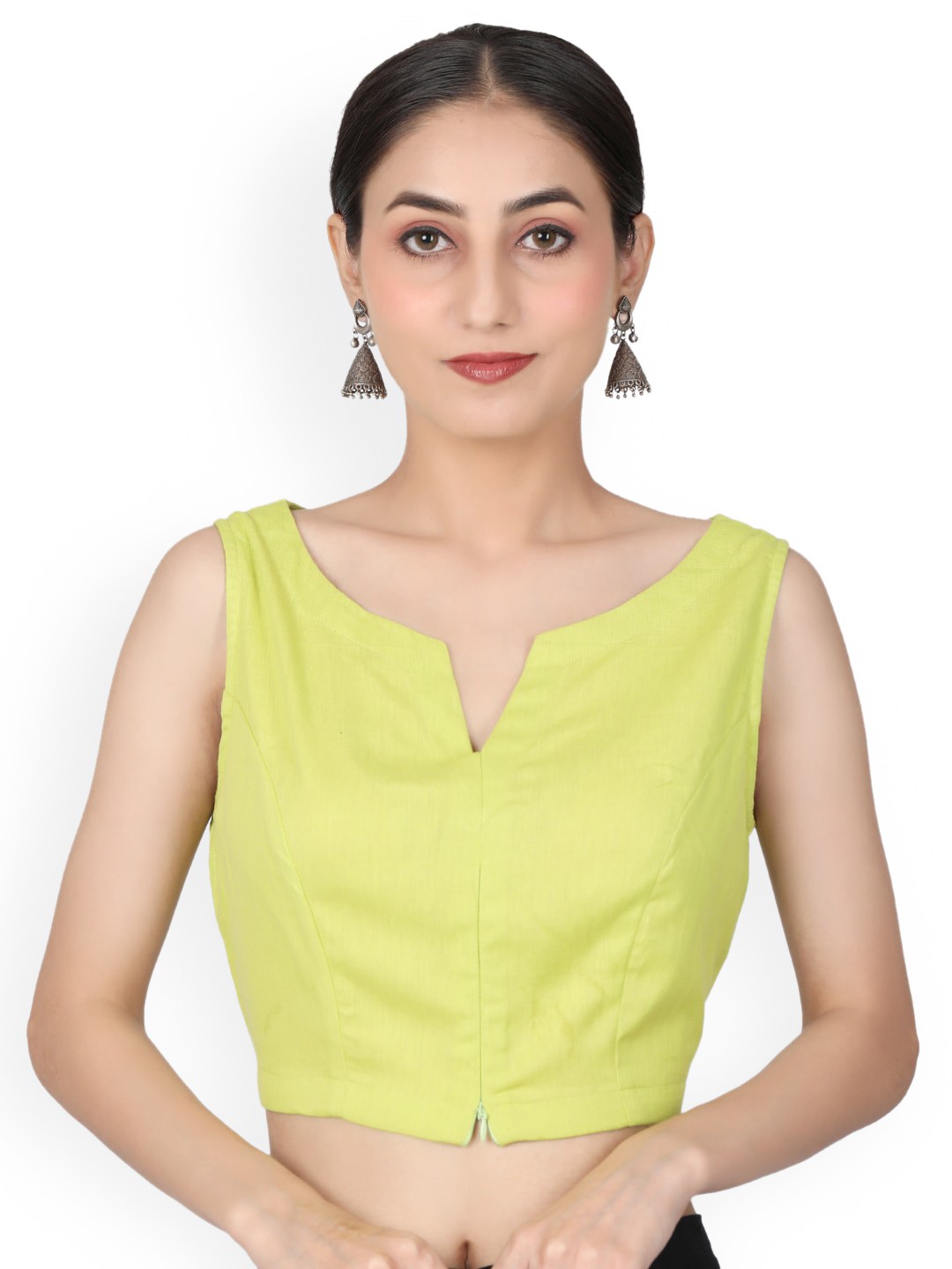 

Llajja Cotton Sleeves Saree Blouse, Lime green