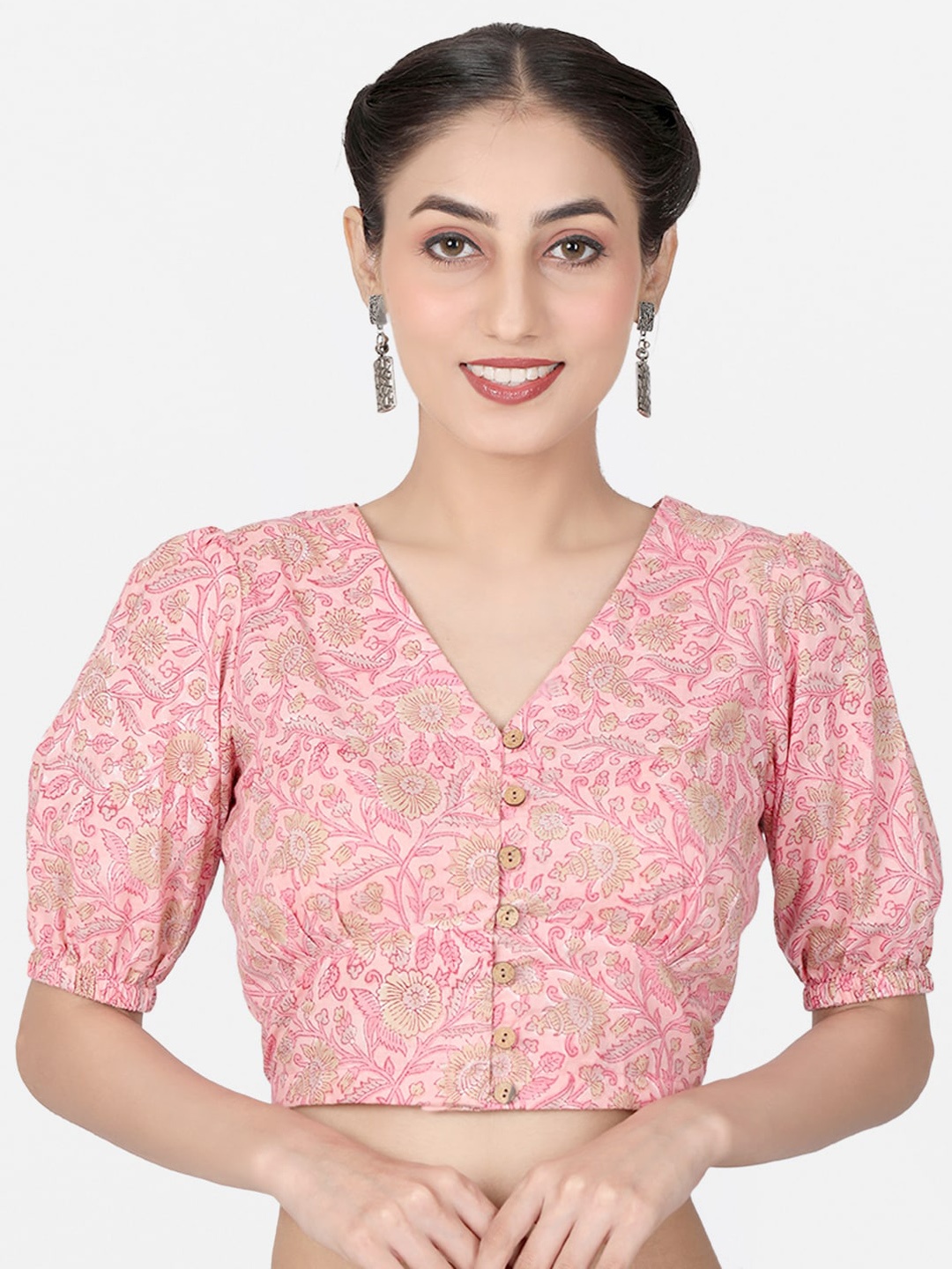 

Llajja Block Printed Cotton Saree Blouse, Pink