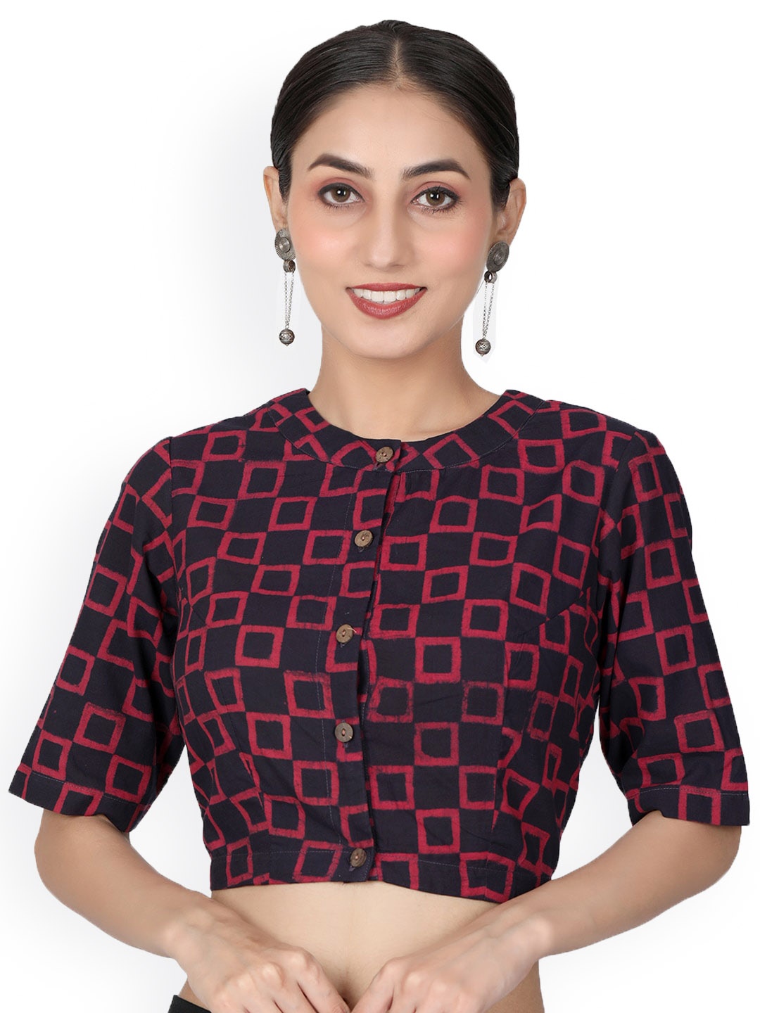 

Llajja Block Printed Cotton Saree Blouse, Maroon