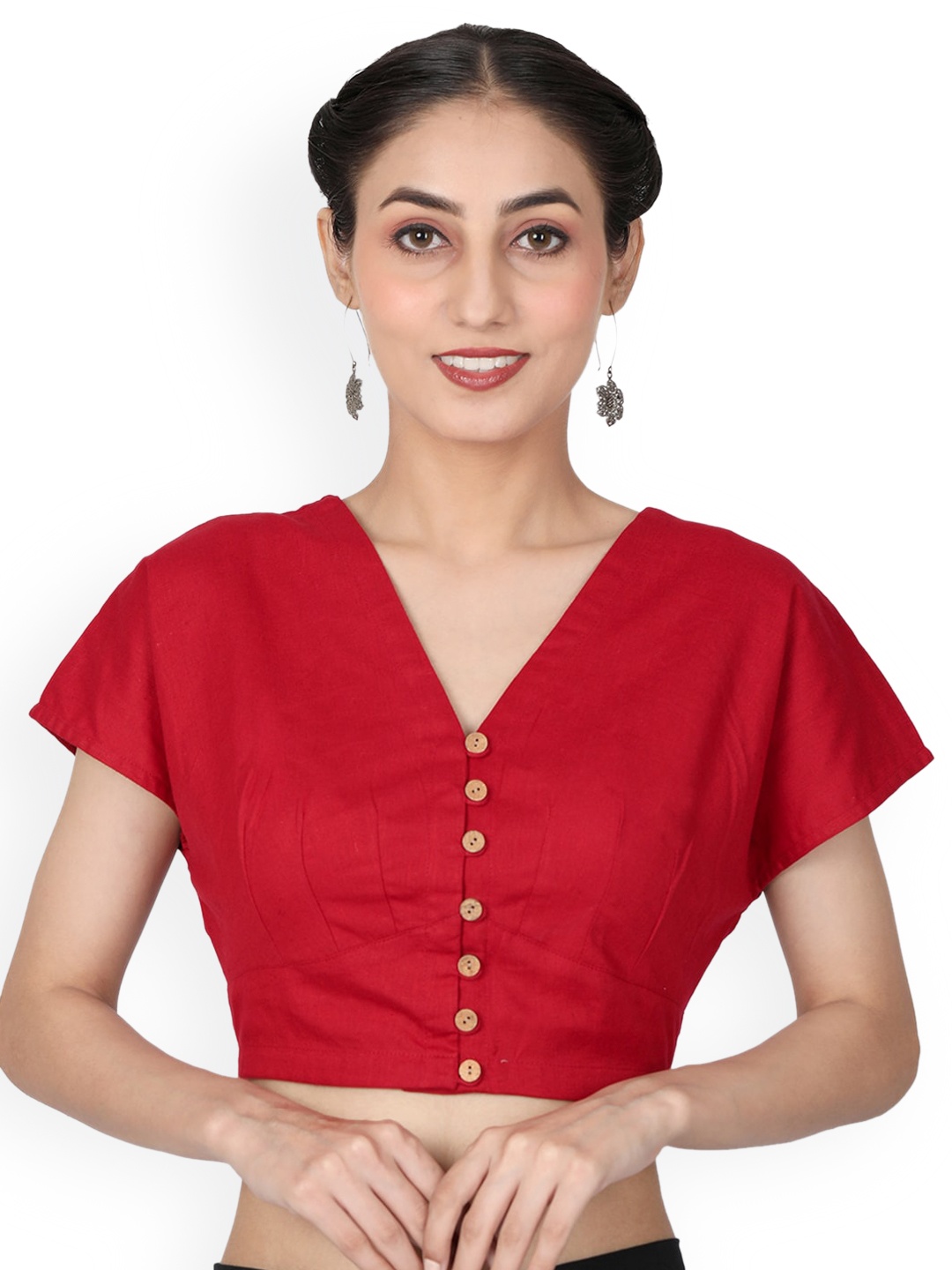 

Llajja Pure Cotton V-Neck Non Padded Saree Blouse, Red