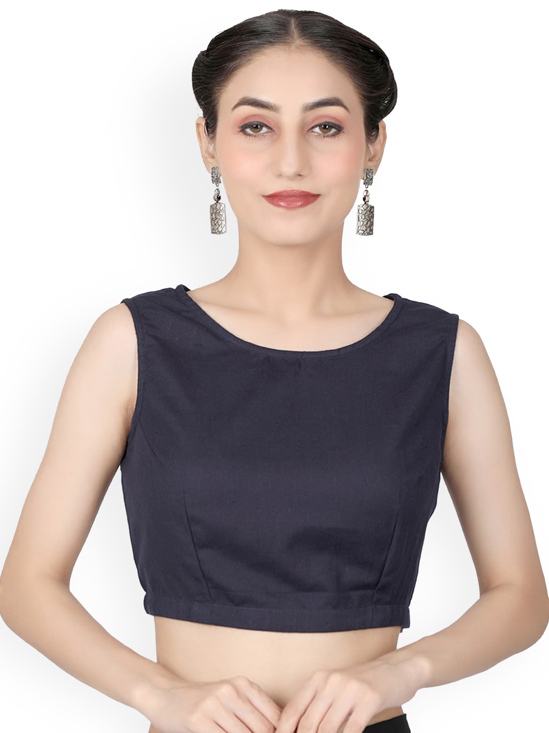 

Llajja Pure Cotton Boat Neck Non Padded Saree Blouse, Navy blue