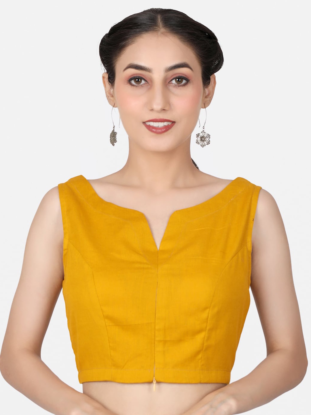 

Llajja Pure Cotton V-Neck Non Padded Saree Blouse, Mustard