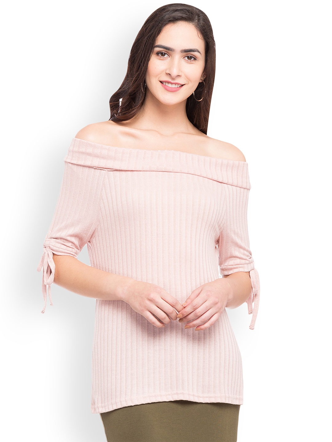 

Globus Women Pink Self-Design Bardot Top