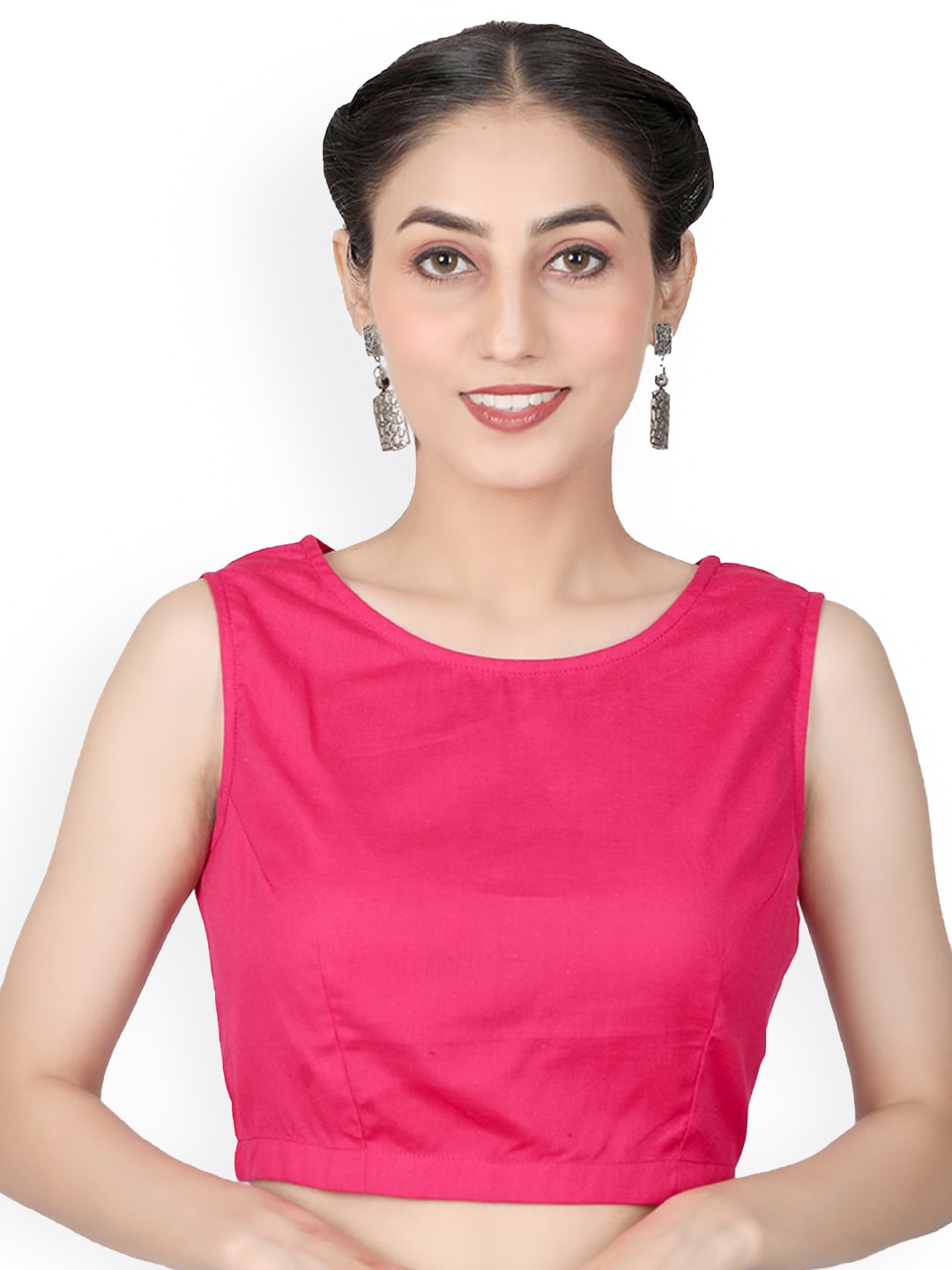 

Llajja Pure Cotton Boat Neck Non Padded Saree Blouse, Pink