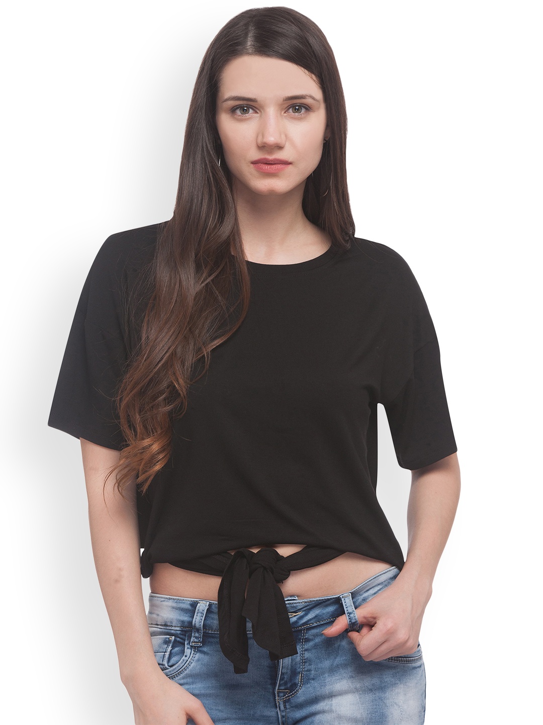 

Globus Women Black Solid Crop Top