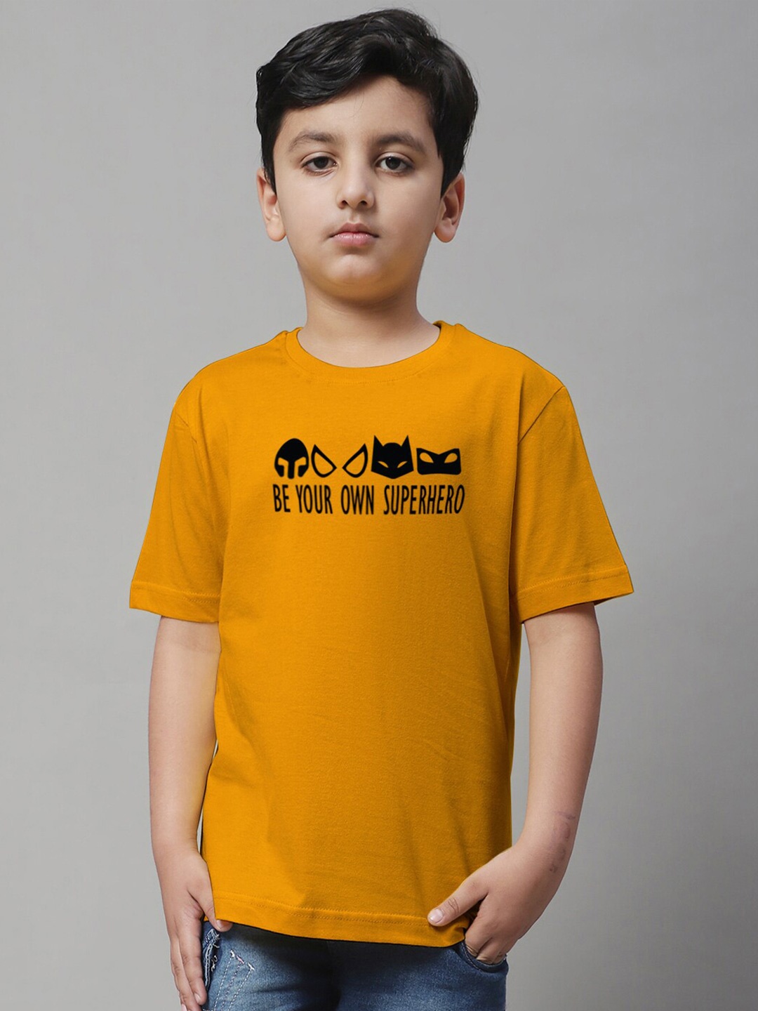 

Friskers Boys Typography Printed Pure Cotton T-shirt, Mustard
