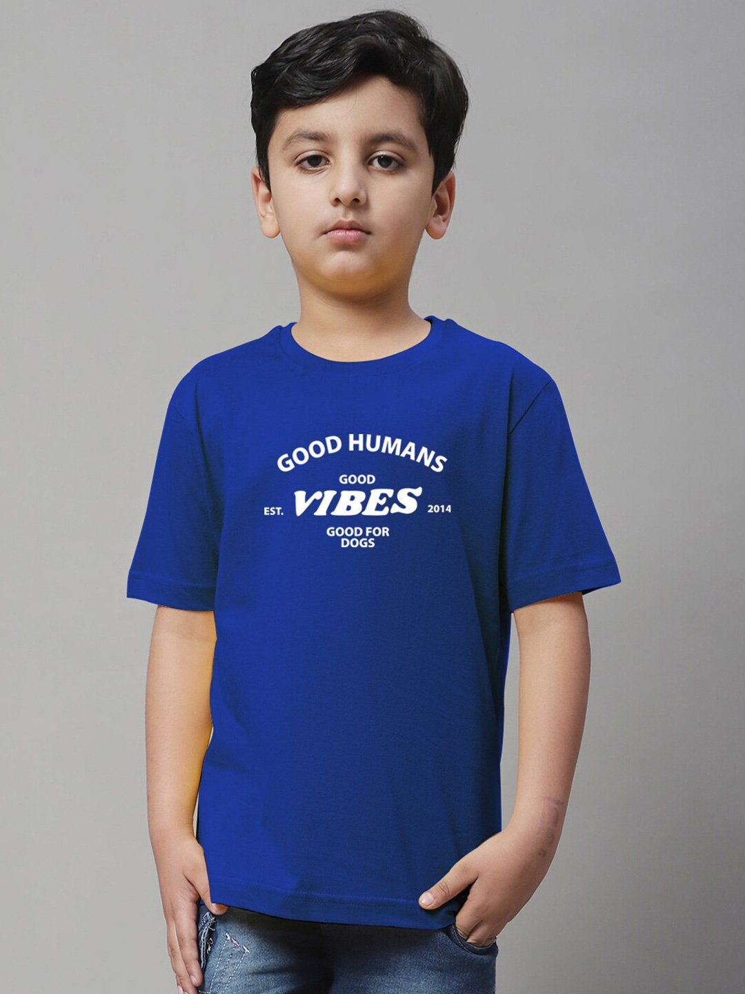 

Friskers Boys Typography Printed Round Neck Cotton Regular T-shirt, Blue