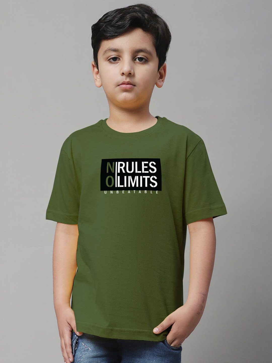 

Friskers Boys Typography Printed Pure Cotton T-shirt, Olive