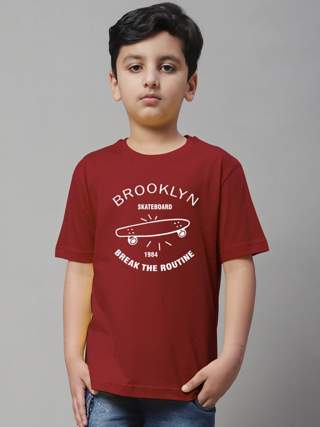 

Friskers Boys Typography Printed Pure Cotton T-shirt, Maroon