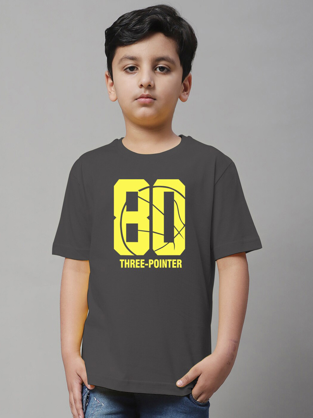 

Friskers Boys Typography Printed Pure Cotton T-shirt, Grey