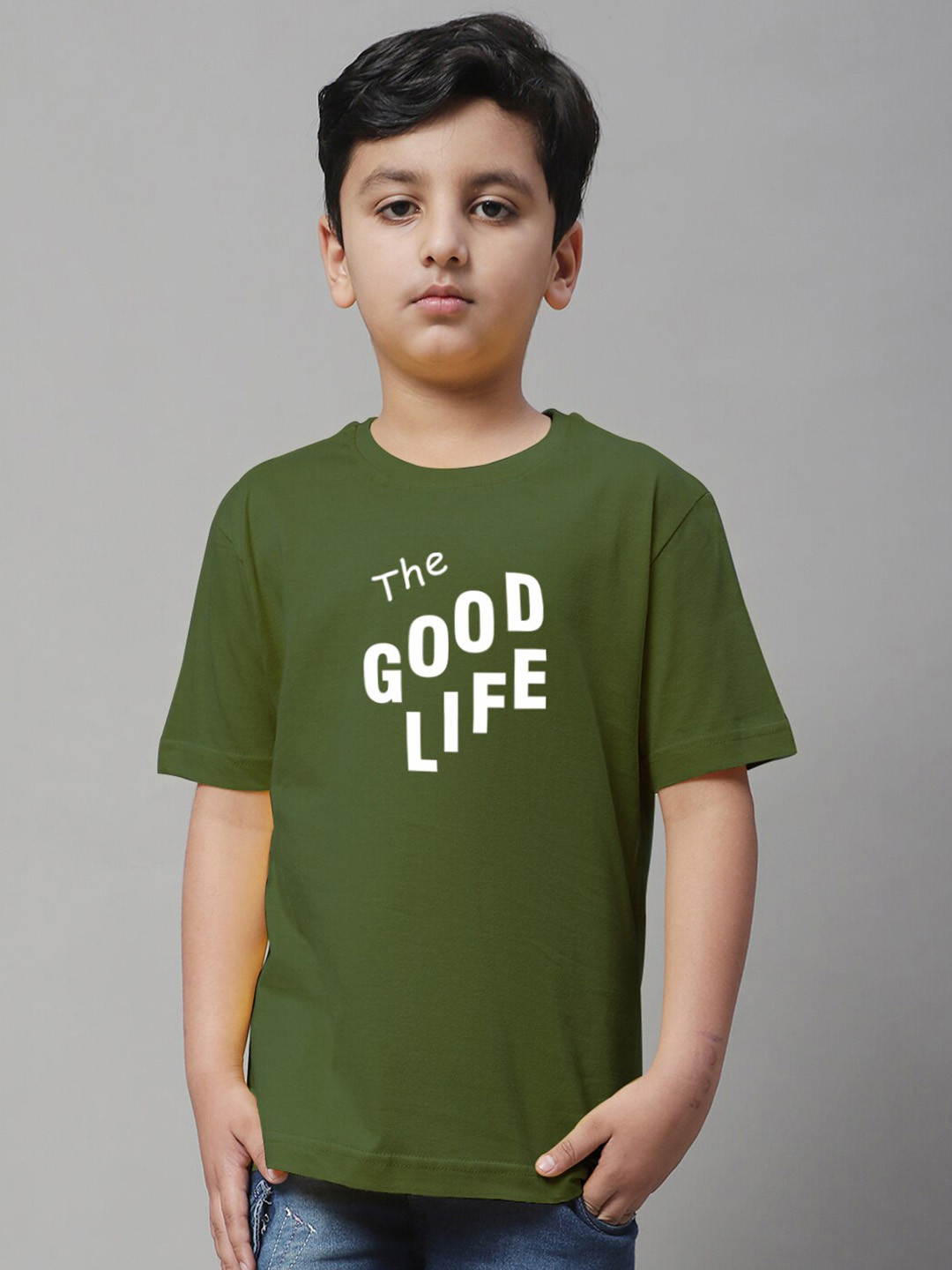 

Friskers Boys Typography Printed Pure Cotton T-shirt, Olive