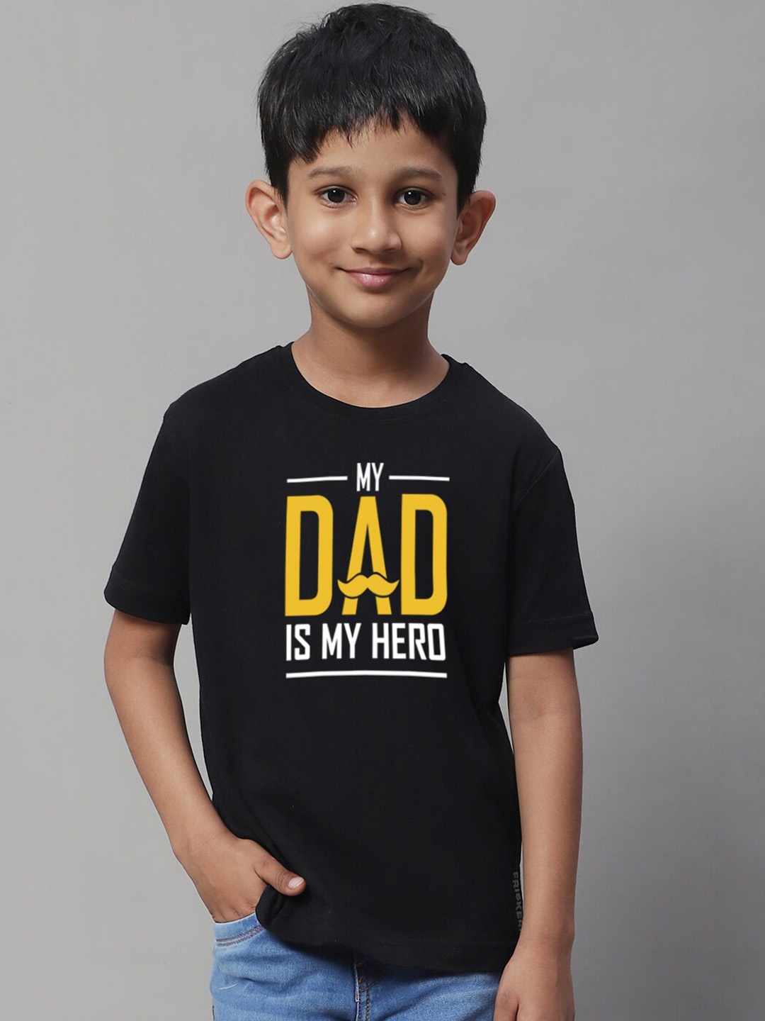 

Friskers Boys Typography Printed Pure Cotton T-shirt, Black