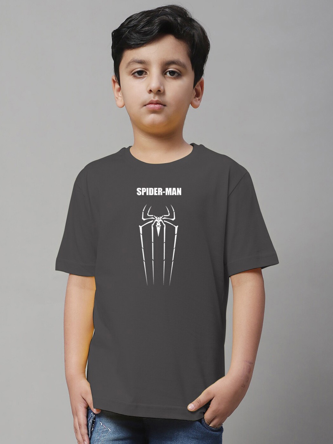 

Friskers Boys Spider-Man Printed Pure Cotton T-shirt, Charcoal