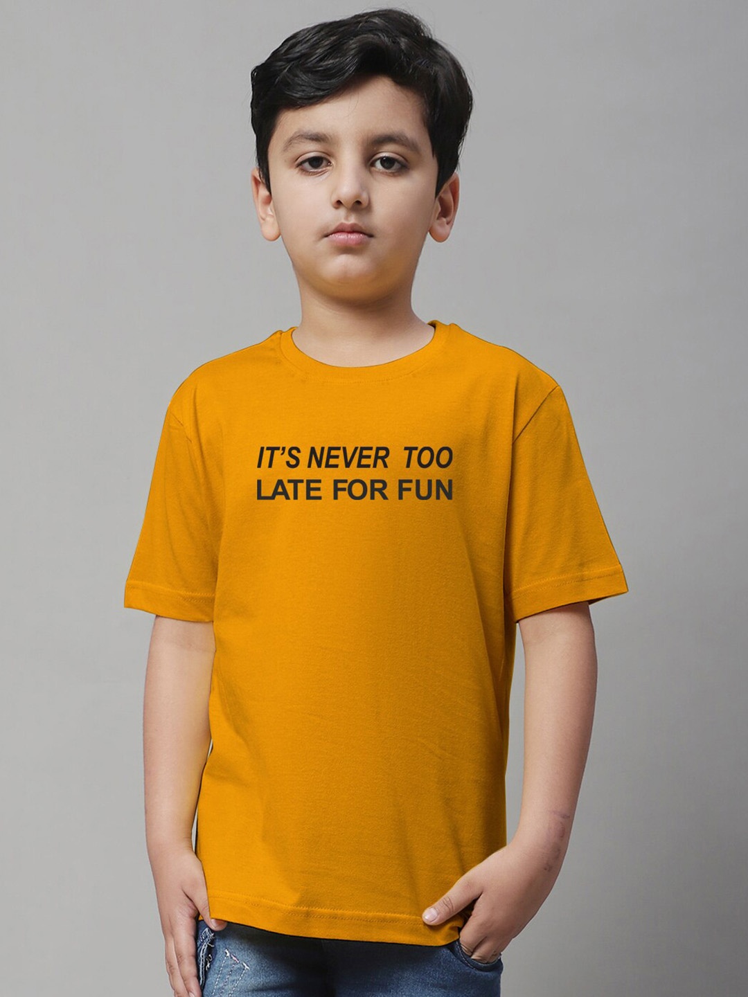 

Friskers Boys Typography Printed Pure Cotton T-shirt, Mustard
