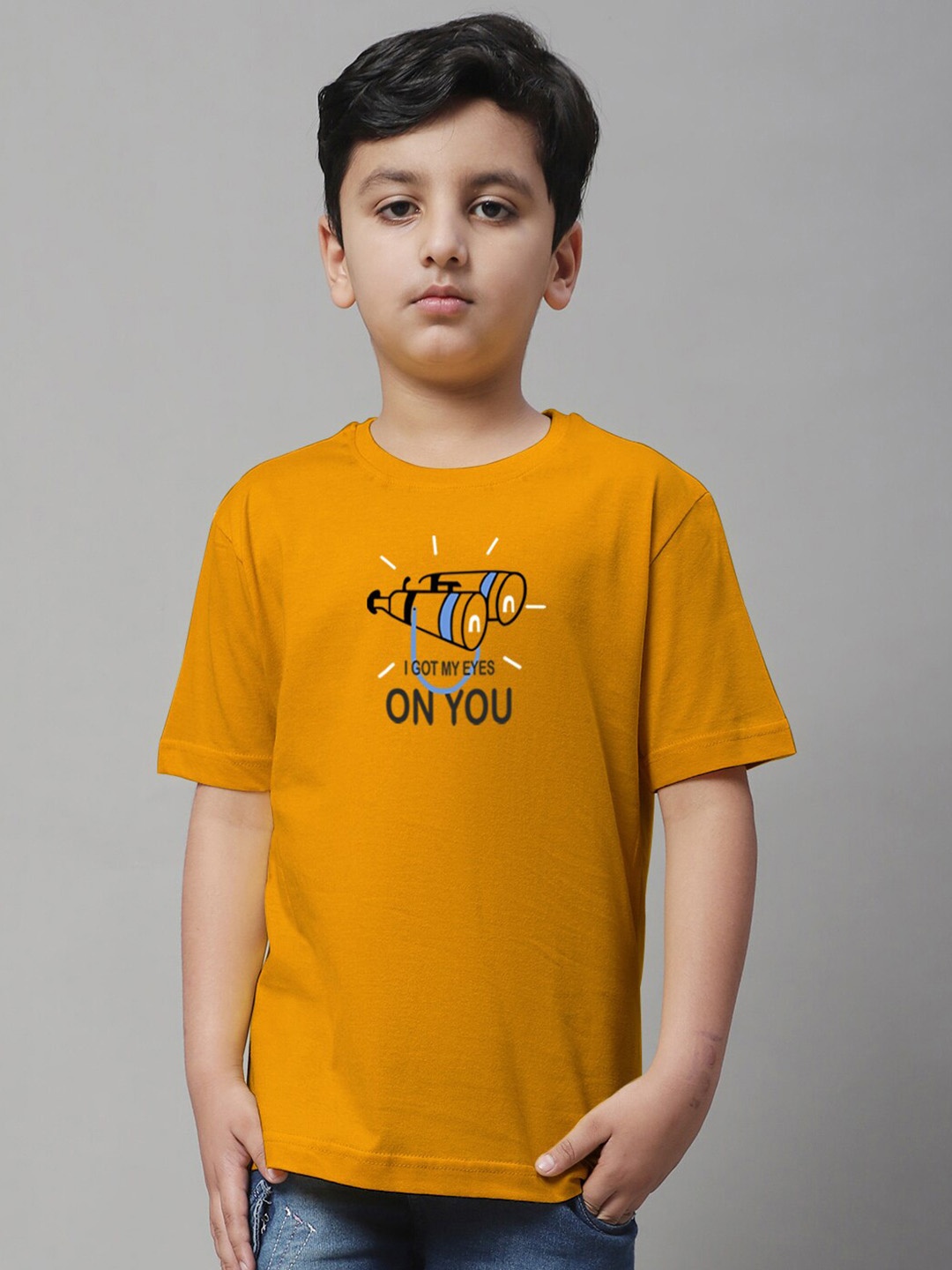 Friskers Boys Typography Printed Pure Cotton T-shirt, Mustard
