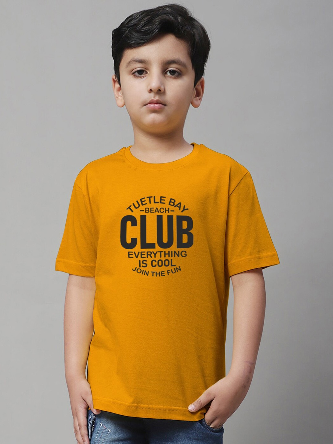 

Friskers Boys Typography Printed Round Neck Cotton Regular T-shirt, Gold