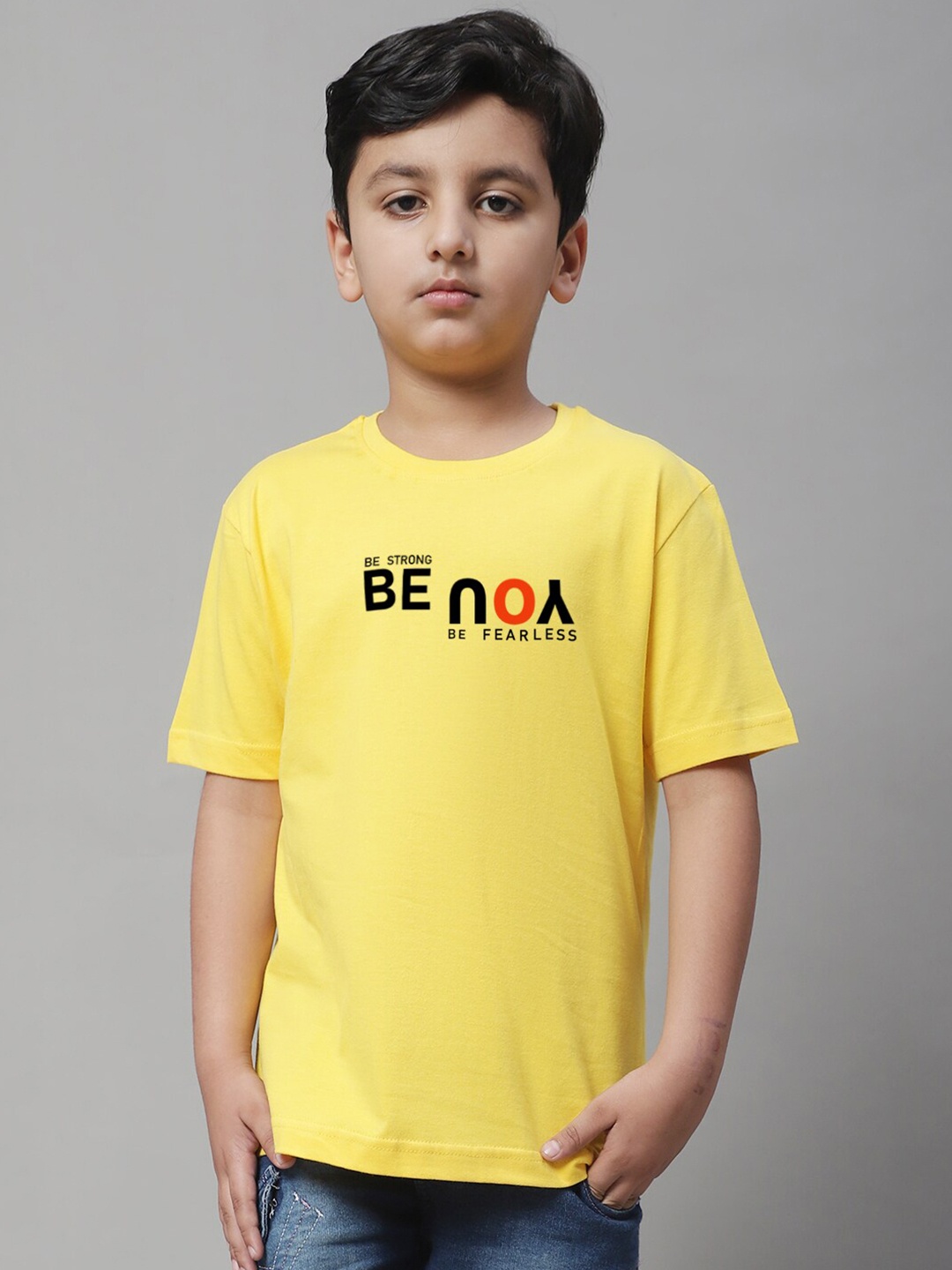 

Friskers Boys Typography Printed Pure Cotton T-shirt, Yellow