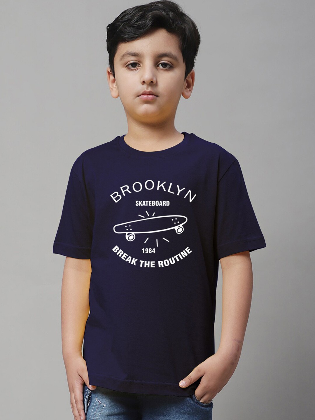 Friskers Boys Typography Printed Pure Cotton T-shirt, Navy blue