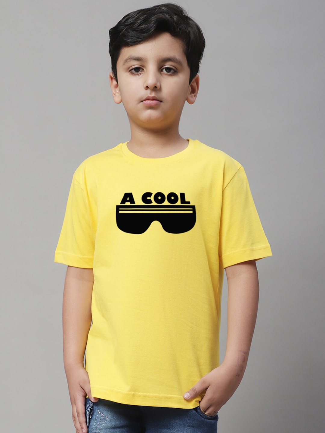 

Friskers Boys Typography Printed Round Neck Cotton Regular T-shirt, Yellow