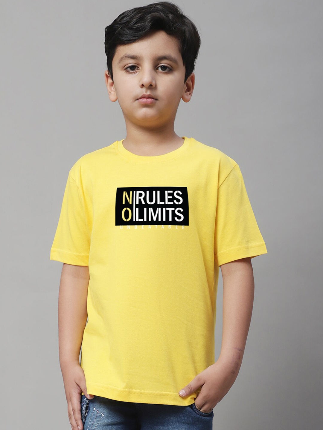 

Friskers Boys Typography Printed Pure Cotton T-shirt, Yellow