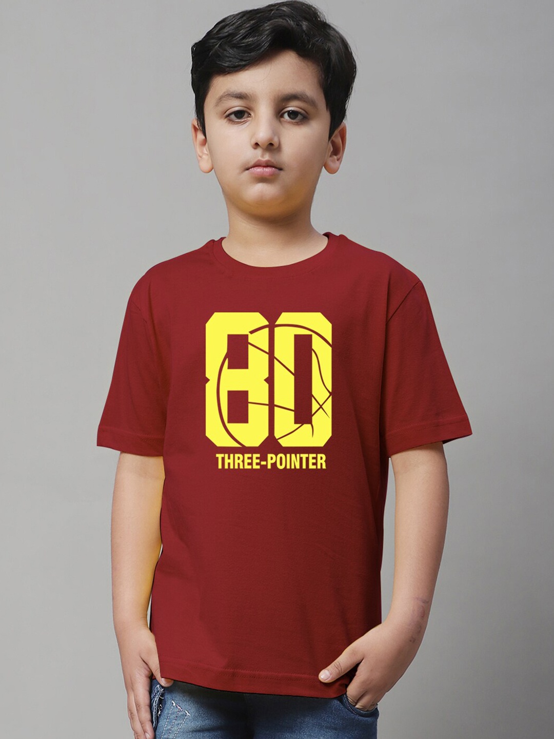Friskers Boys Typography Printed Pure Cotton T-shirt, Maroon