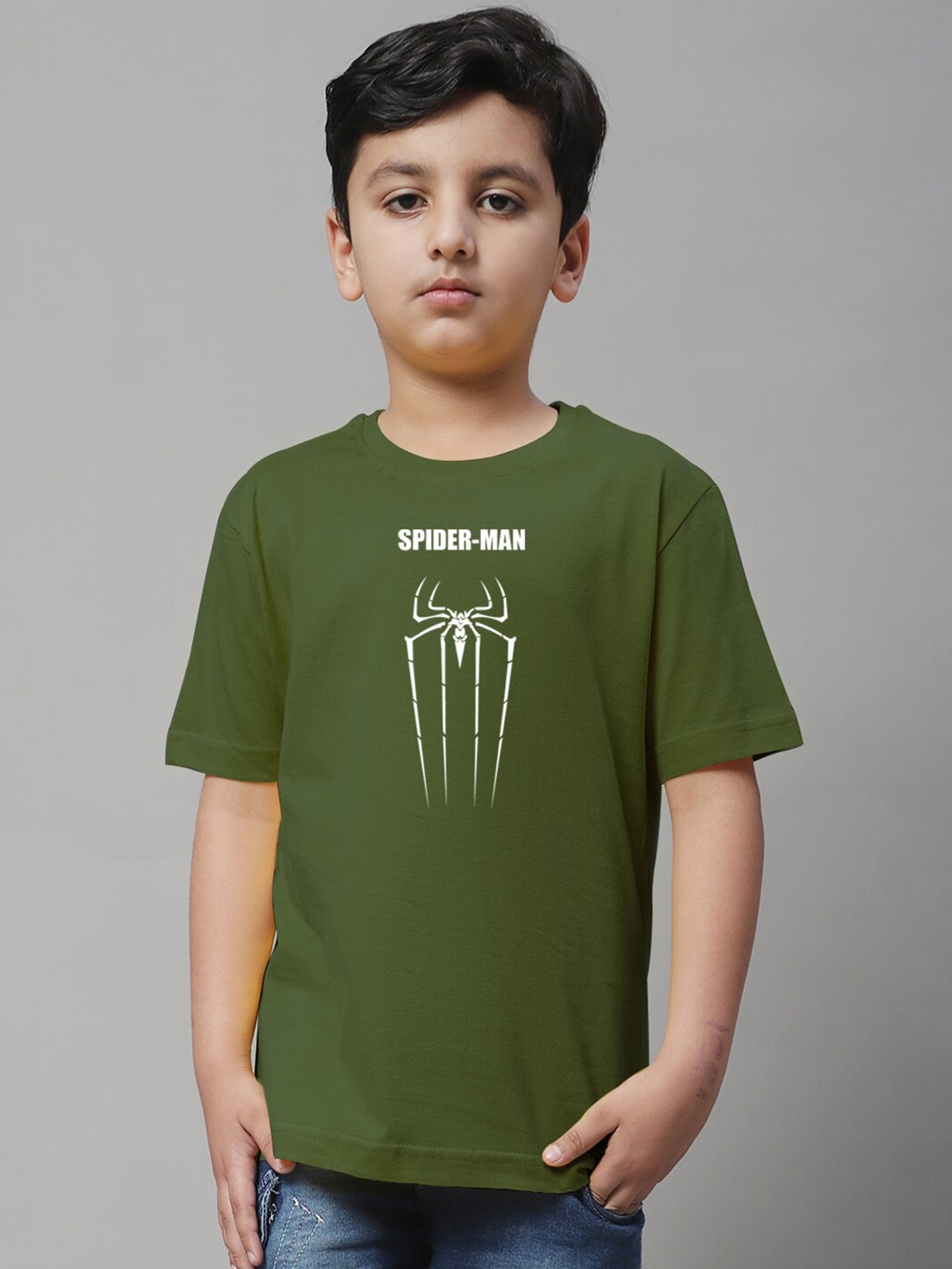 

Friskers Boys Spider-Man Printed Pure Cotton T-shirt, Olive