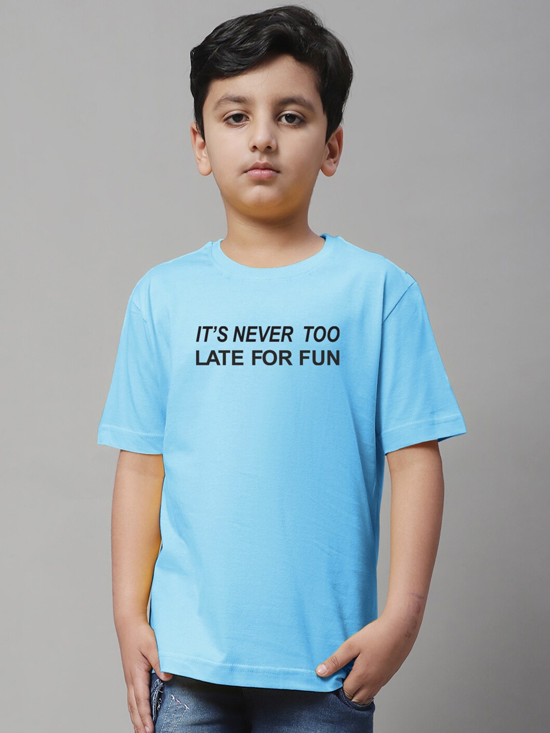 

Friskers Boys Typography Printed Round Neck Cotton Regular T-shirt, Turquoise blue