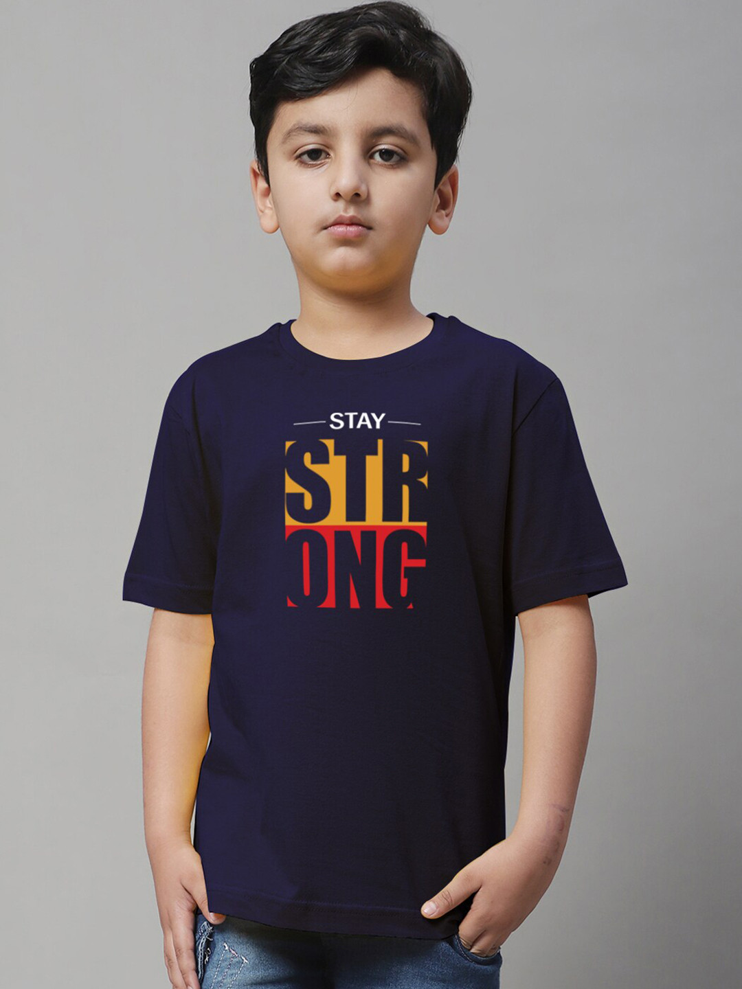 

Friskers Boys Typography Printed Pure Cotton T-shirt, Navy blue