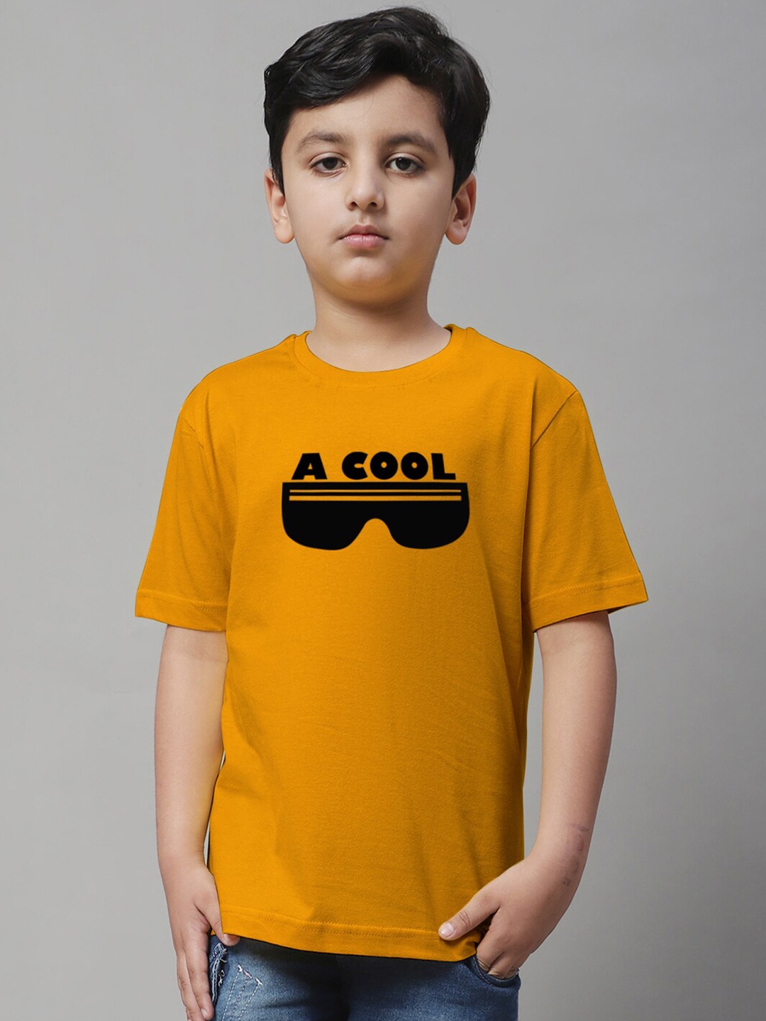 Friskers Boys Typography Printed Pure Cotton T-shirt, Mustard