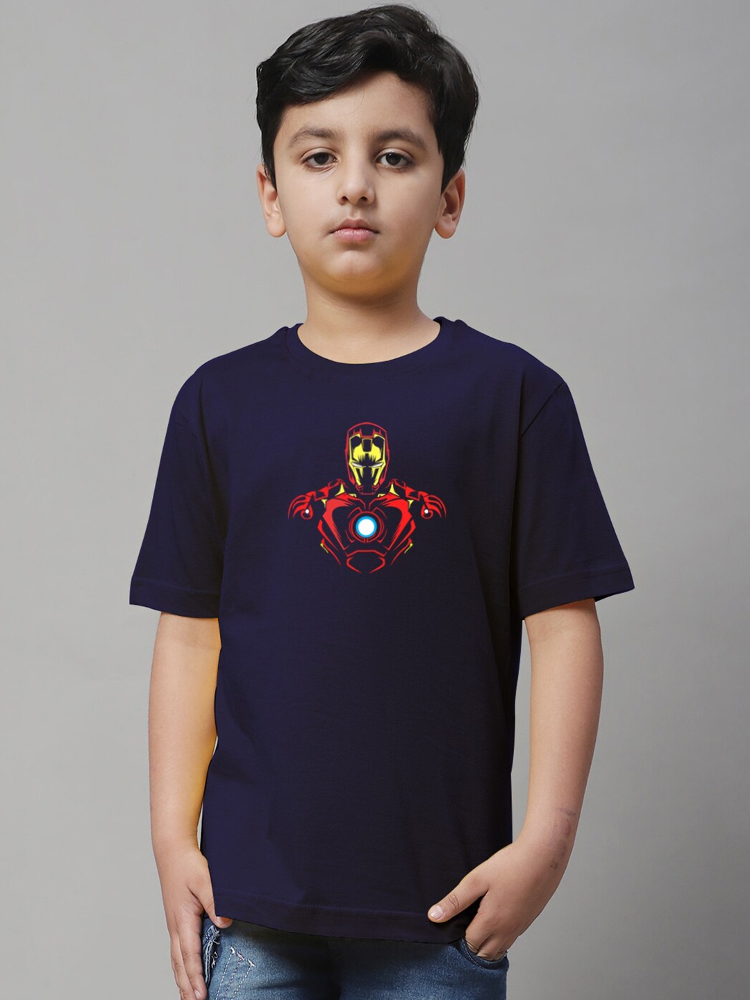 

Friskers Boys Iron Man Printed Pure Cotton T-shirt, Navy blue