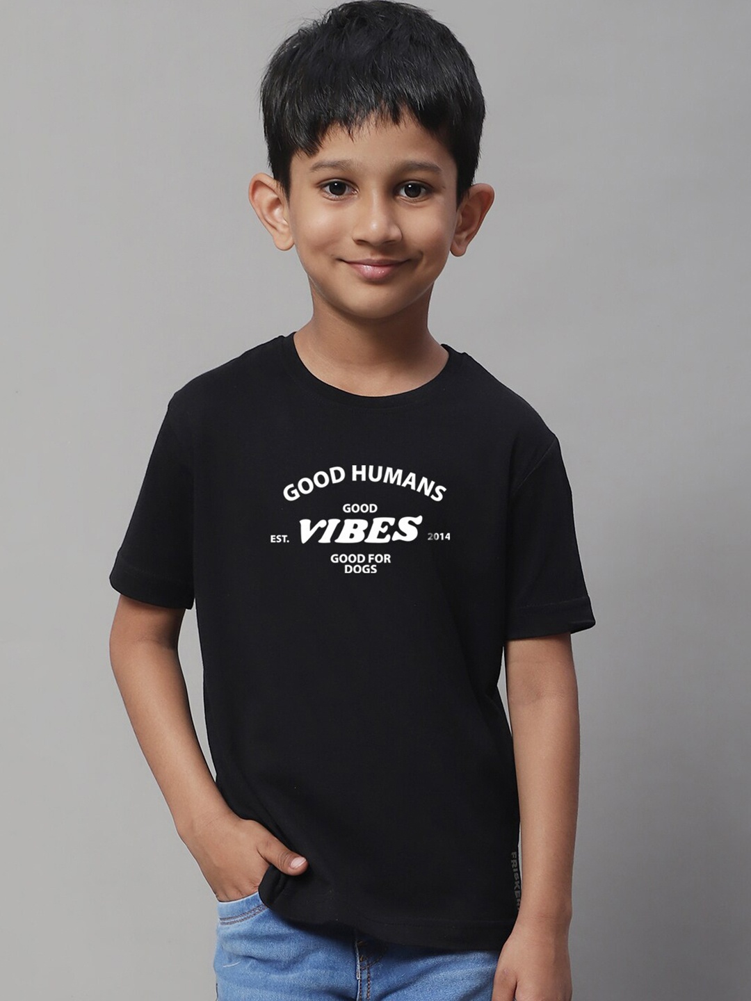 

Friskers Boys Typography Printed Pure Cotton T-shirt, Black