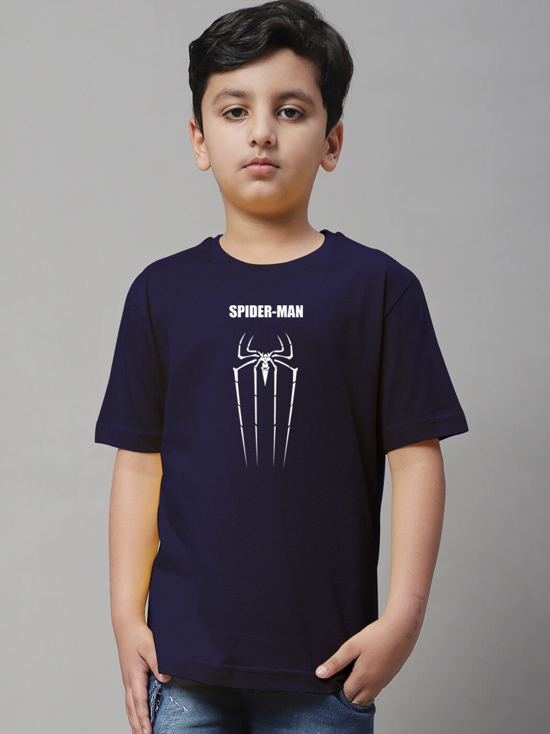 

Friskers Boys Spider-Man Printed Pure Cotton T-shirt, Navy blue