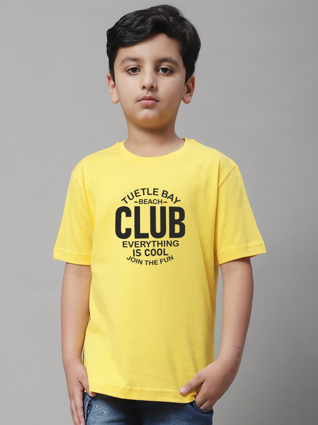 Friskers Boys Typography Printed Pure Cotton T-shirt, Yellow