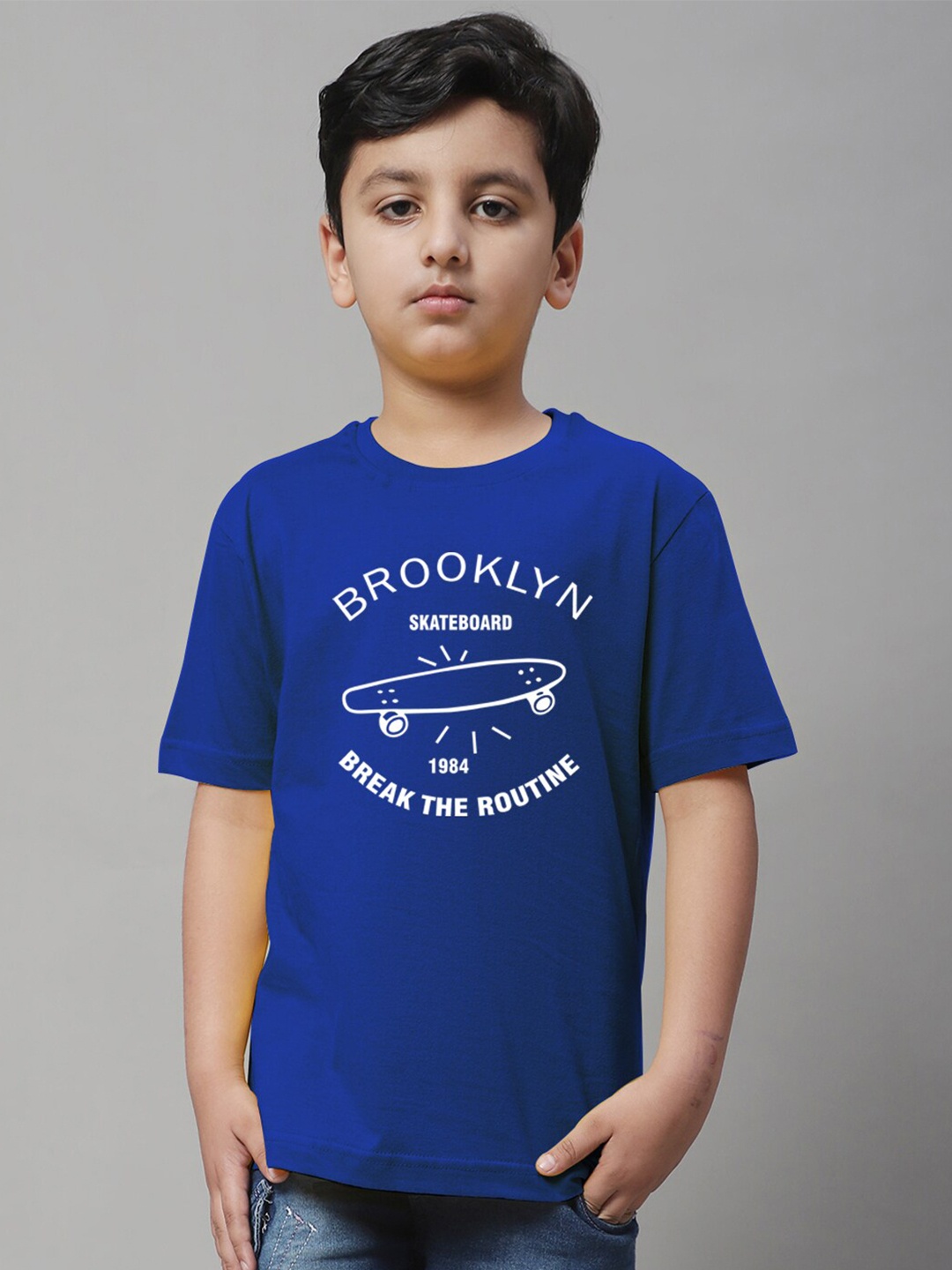 Friskers Boys Typography Printed Pure Cotton T-shirt, Blue