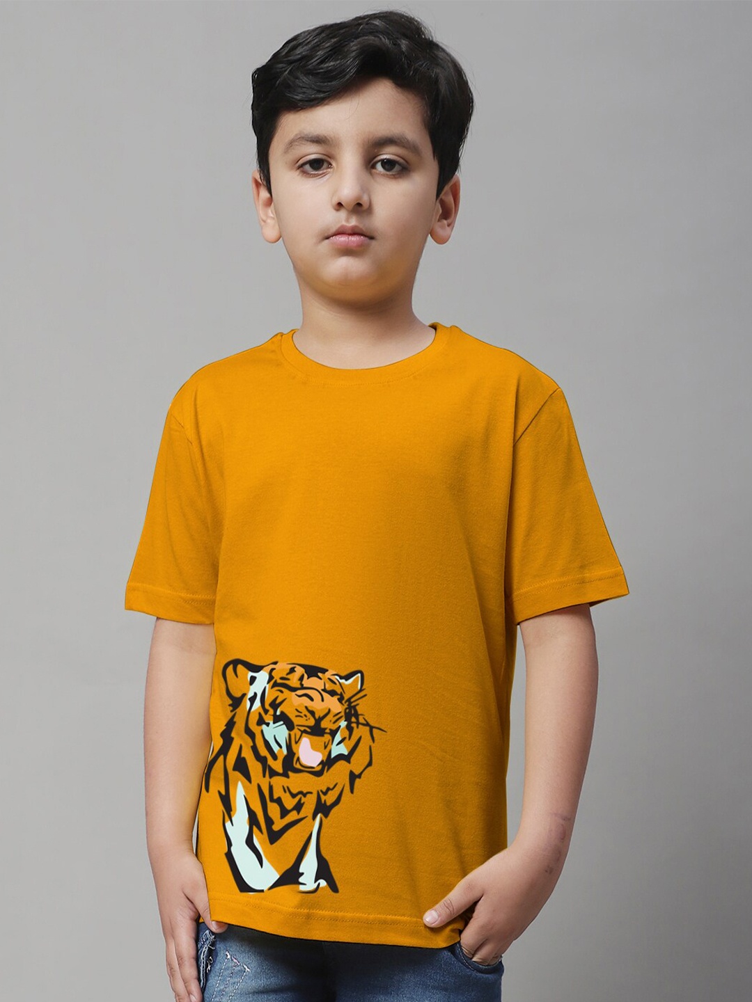 

Friskers Boys Graphic Printed Pure Cotton T-shirt, Mustard