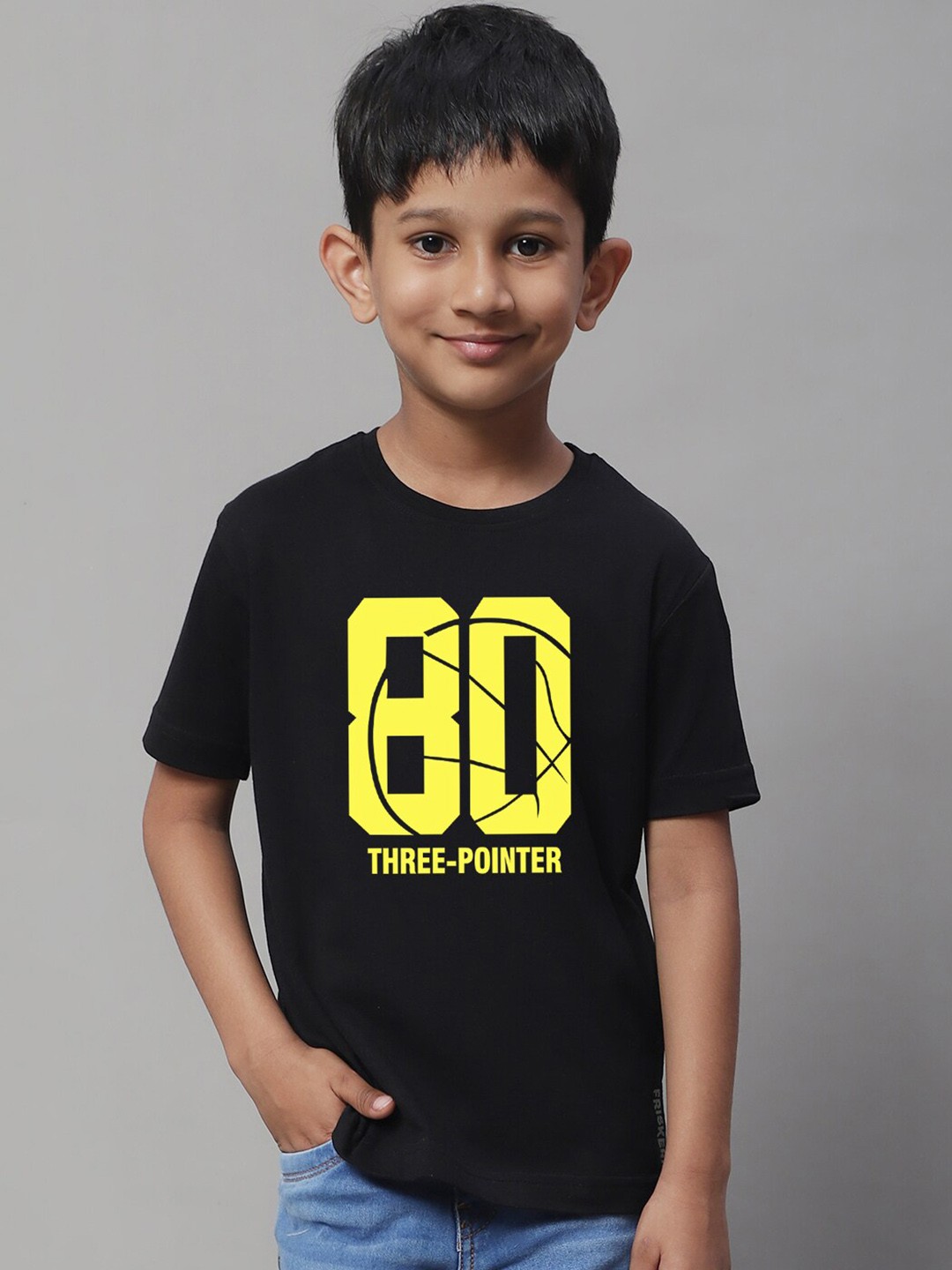 

Friskers Boys Typography Printed Pure Cotton T-shirt, Black