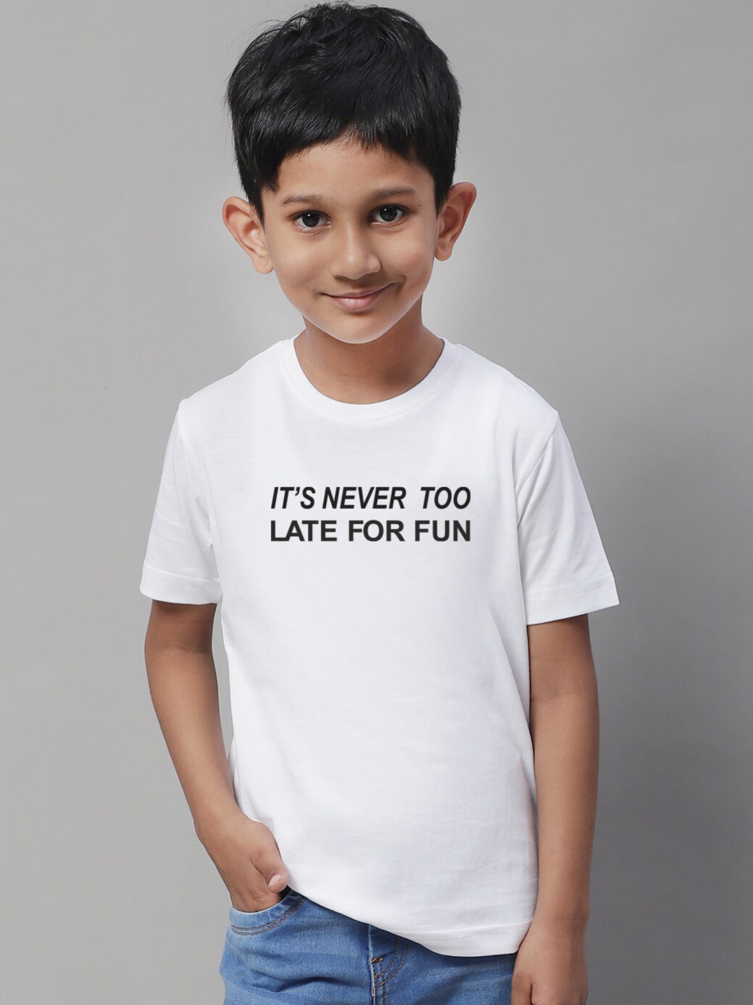 

Friskers Boys Typography Printed Round Neck Cotton Regular T-shirt, White