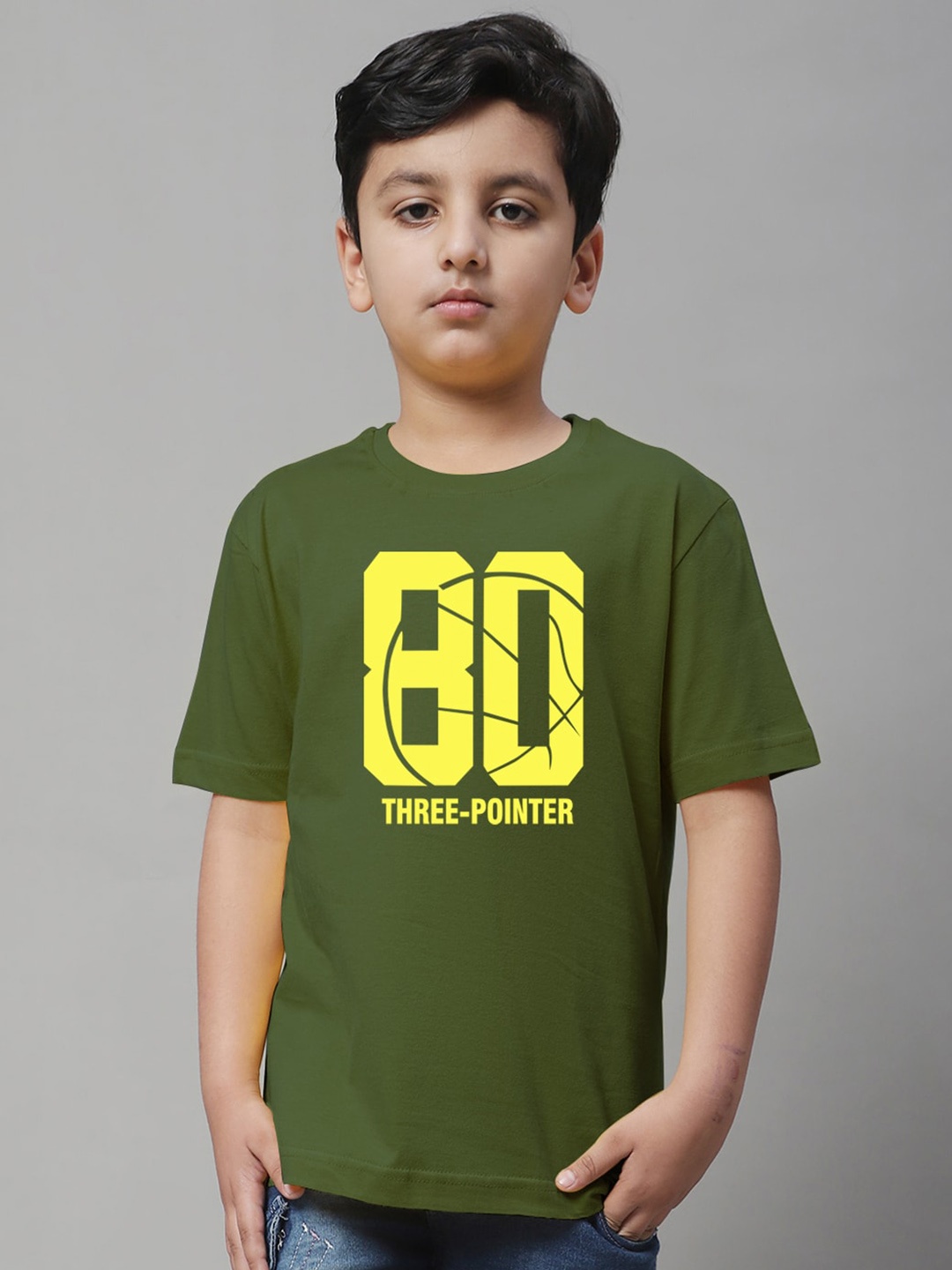 

Friskers Boys Typography Printed Round Neck Cotton Regular T-shirt, Olive